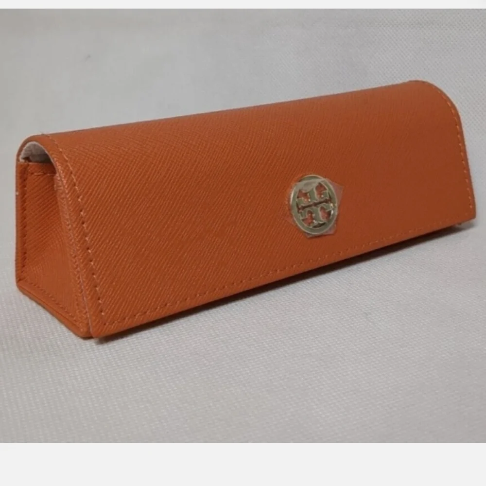 Tory Burch Gold Logo Eyeglass Leather Case- Orange